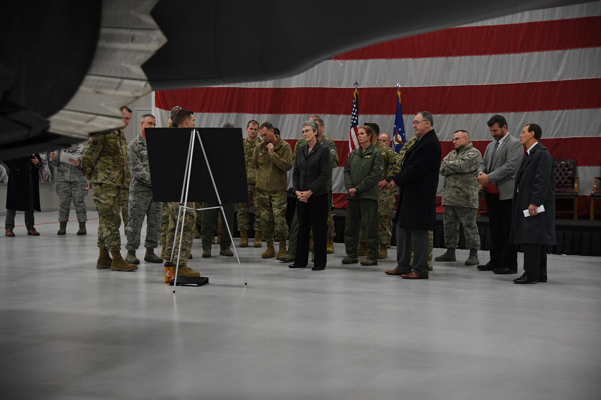 Air Force Secretary Heather Wilson receives a briefing about the F-35A Lightning II during a base visit, Jan. 23, 2019