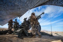 U.S. Marines with India Battery, 3rd Battalion, 11th Marine Regiment, 1st Marine Division, fire a M777 Howitzer, during exercise Steel Knight (SK) 2019 at Marine Corps Air Ground Combat Center, Twentynine Palms, California, Dec. 4, 2018.