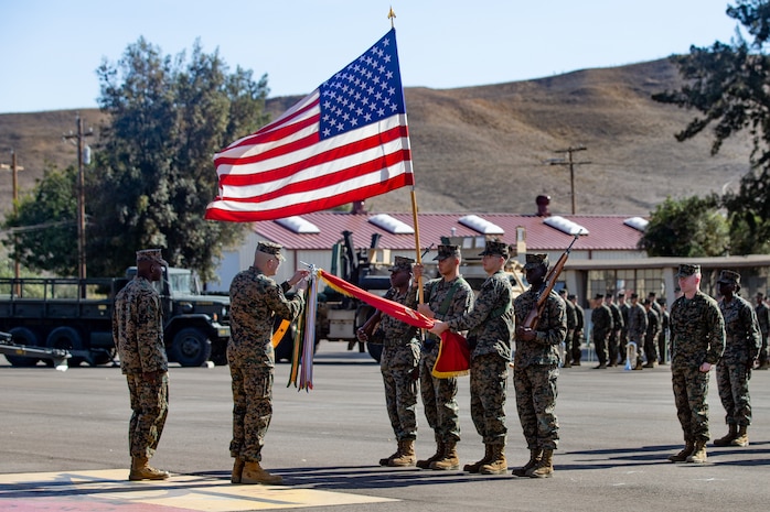 U.S. Marines with 2nd Battalion, 11th Marine Regiment, attend their centennial ceremony at Marine Corps Base Camp Pendleton, California, Nov 15, 2018.
