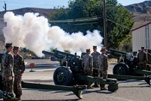 U.S. Marines with 2nd Battalion, 11th Marine Regiment, attend their centennial ceremony at Marine Corps Base Camp Pendleton, California, Nov 15, 2018.