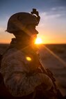 U.S. Marine Corps 1st Lt. John Lemus, executive officer with Headquarters Battery, 11th Marine Regiment, 1st Marine Division tours the battery's position, during exercise Steel Knight (SK) 2019 at Marine Corps Air Ground Combat Center, Twentynine Palms, California, Dec. 1, 2018.