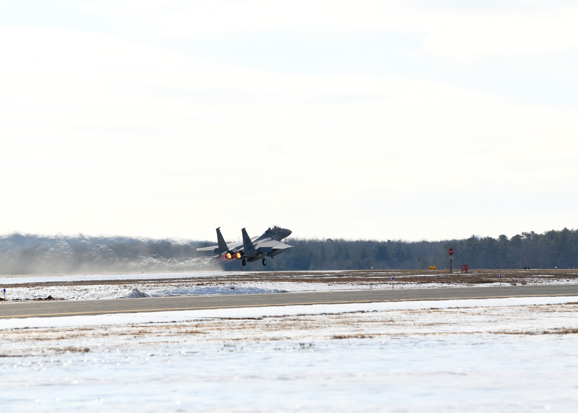 Pilots from the 104th Fighter wing depart for a two week Temporary Duty Assignment at Patrick Air Force Base Jan. 25, 2019, at Barnes Air National Guard Base, Massachusetts. Pilots will use the TDY to train flying against dissimilar aircraft.  (U.S. Air National Guard photos by Airman Sara Kolinski)