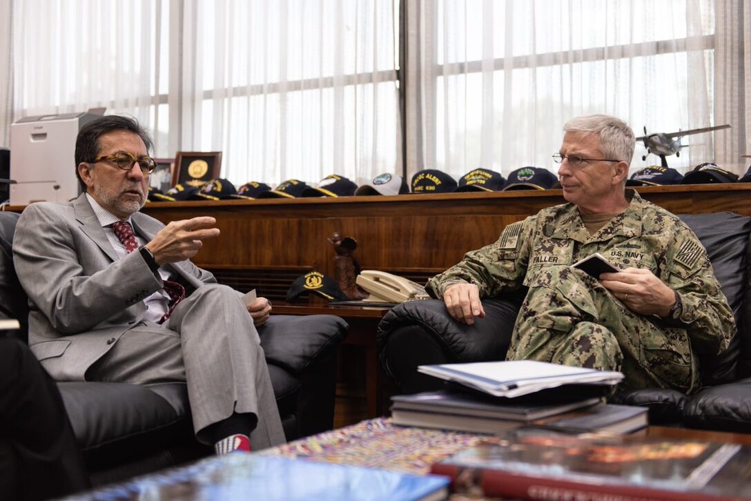 U.S. Navy Adm. Craig S. Faller, commander of U.S. Southern Command, meets with U.S. Ambassador to Guatemala Luis E. Arreaga Jan. 23.