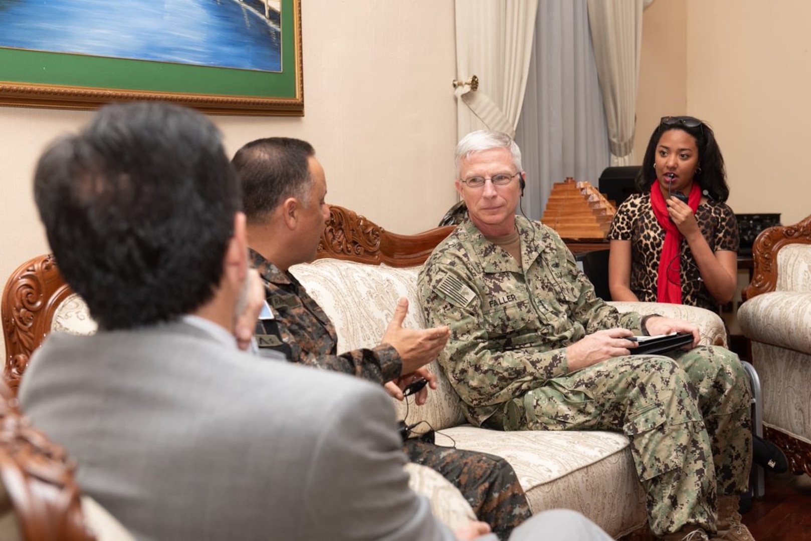 U.S. Navy Adm. Craig S. Faller, commander of U.S. Southern Command, meets Jan. 23 with Guatemalan Minister of Defense Maj. Gen. Luis Miguel Ralda Moreno