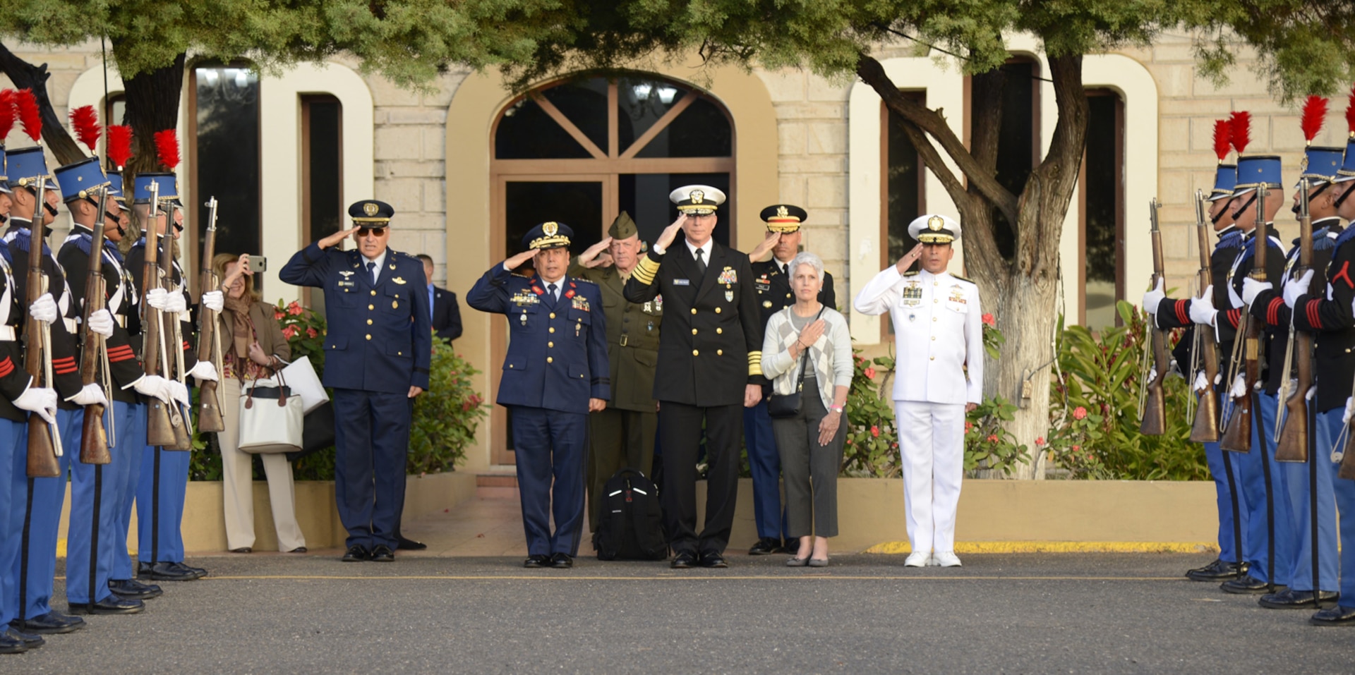 U.S. Navy Adm. Craig S. Faller, commander of U.S. Southern Command, renders honors at the Presidential Palace in Honduras Jan. 22.