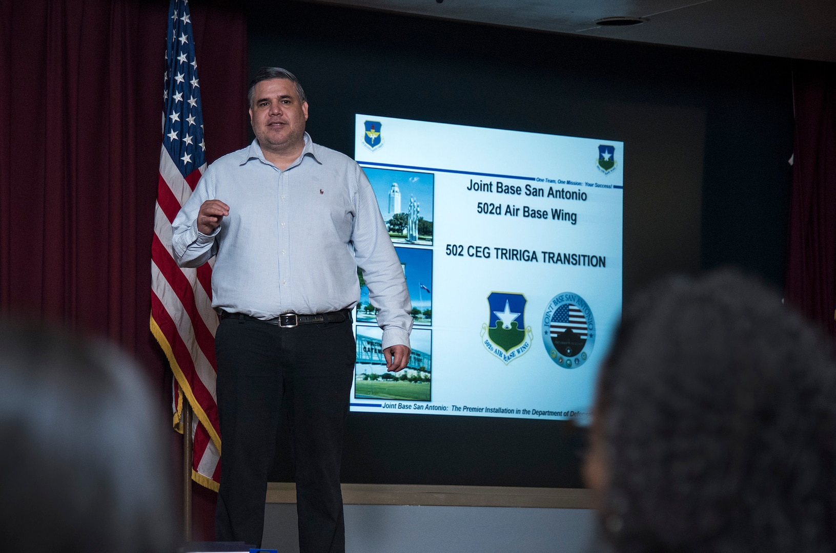 Ramiro Rodriguez, 502 Civil Engineer Squadron TRIRIGA customer support technician, informs Joint Base San Antonio Airmen and civilians on the TRIRIGA Work Management system during a class Jan. 25, 2019 at Joint Base San Antonio, Lackland, Texas. The software will centralize and integrate critical facility management processes to manage a distributed workforce, increase the utilization of physical facilities, and configure Civil Engineer operating capability. The system replaces legacy IT systems like the Interim Work Information Management System, or IWIMS, and the Automated Civil Engineer System, or ACES, modules for real property, project, housing and financial management.