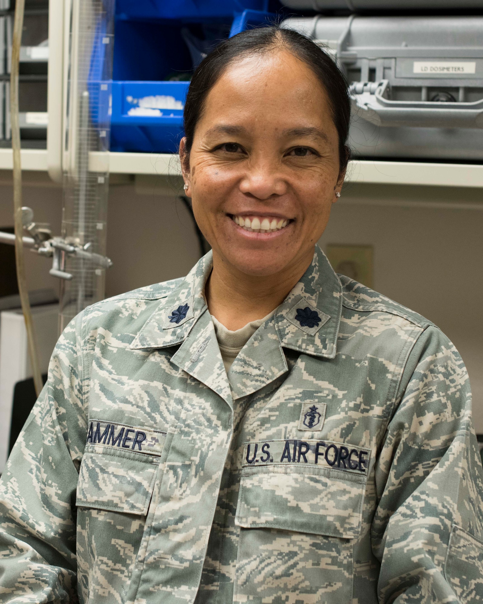 Lt. Col. Elisa Hammer, 49th Medical Group Biomedical Engineering flight commander, poses for a photo, Jan. 11, 2019, on Holloman Air Force Base, N.M. Holloman’s bioenvironmental engineers advise commanders on heath assessment operations regarding their work centers, and monitor the use of hazardous materials as well as the presence of chemical, biological, radiological or nuclear materials. (U.S. Air Force photo by Staff Sgt. BreeAnn Sachs)