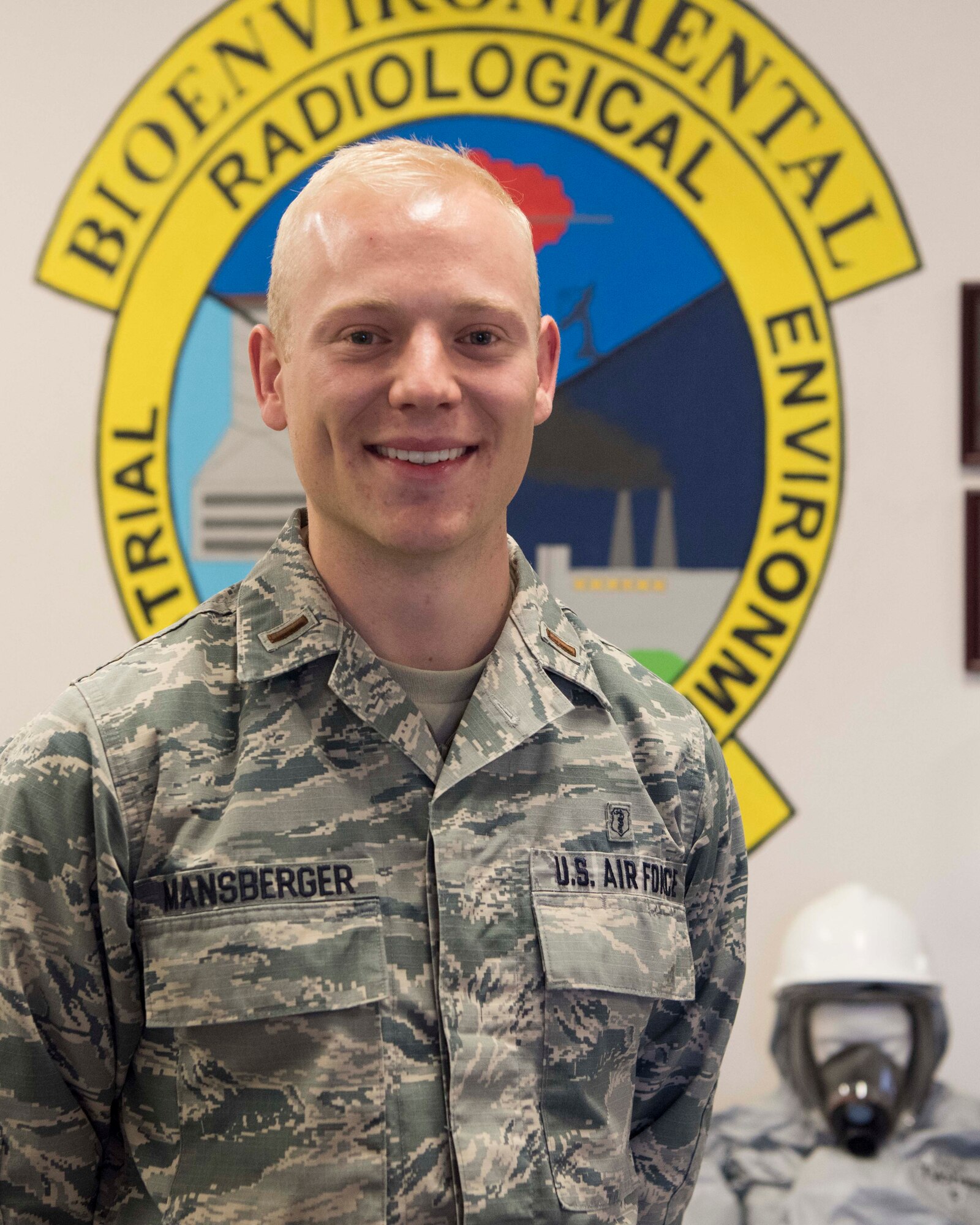 2nd Lt. Connor Mansberger, 49th Medical Group Bioenvironmental Engineering chief of operations, poses in the bioenvironmental engineering building, Jan. 11, 2019, on Holloman Air Force Base, N.M. Holloman’s bioenvironmental engineers advise commanders on heath assessment operations regarding their work centers, monitor the use of hazardous materials as well as the presence of chemical, biological, radiological or nuclear materials. (U.S. Air Force photo by Staff Sgt. BreeAnn Sachs)