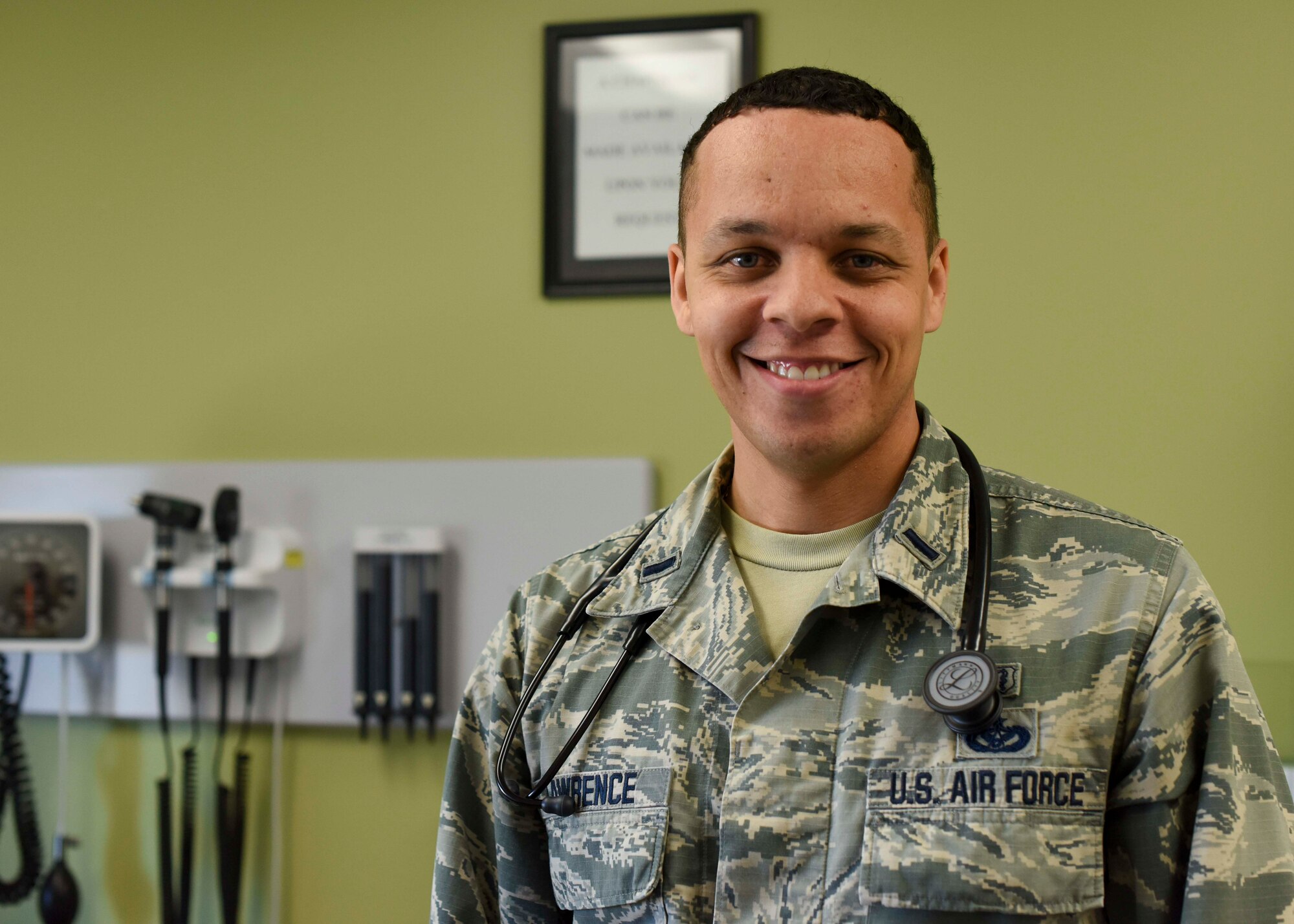 1st Lt. Matthew Lawrence, 49th Medical Group Physician Assistant, poses for a photo, Jan. 24, 2019, on Holloman Air Force Base, N.M. Lawrence works in the 49th MDG Family Medicine clinic and treats upwards of 20 patients a day. (U.S. Air Force photo by Staff Sgt. BreeAnn Sachs)