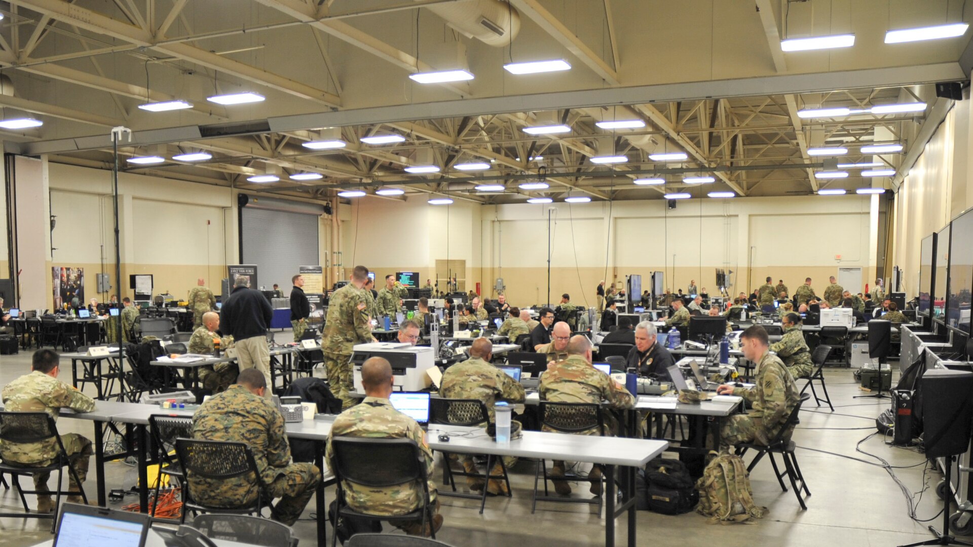 The Joint Task Force Civil Support (JTF-CS) Joint Operations Center during Exercise Sudden Response 19 in Fayetteville, N.C., on January 26, 2019. The week-long exercise is a critical training component for JTF-CS and various other units within JTF-CS, which deploys in response to nuclear disasters in the U.S. (Official DoD photo by Staff. Sgt. Jeramy Moore/released)