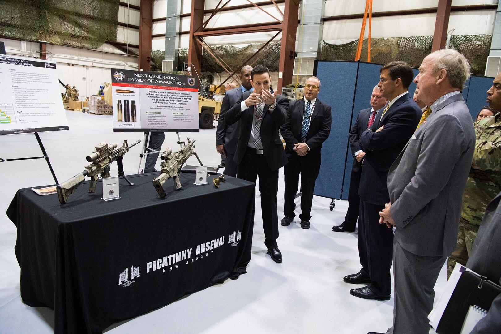 Secretary of the Army Dr. Mark T. Esper visits Picatinny Arsenal, N.J., to view the Armament Research, Development, and Engineering Center's soldier lethality and modernization efforts Oct. 25, 2018.