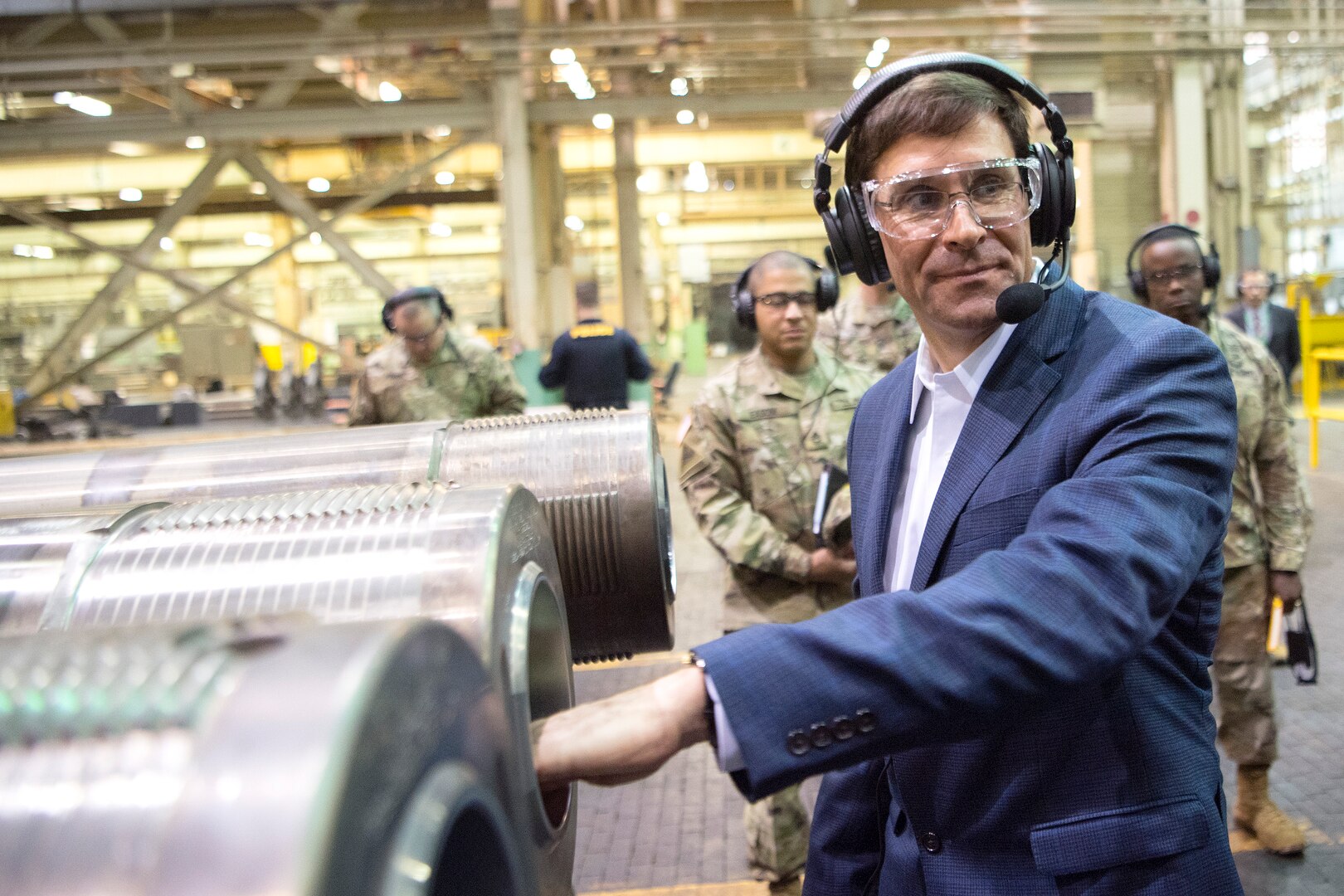 Secretary of the Army Dr. Mark T. Esper inspects parts at Watervliet Arsenal, N.Y., March 30, 2018.