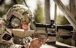 U.S. Army Spc. Tristan Ivkov, Infantryman, 1st Battalion, 157th Infantry (Mountain), Colorado Army National Guard identifies a target during the International Sniper Competition at Fort Benning, Georgia, in October 2018.