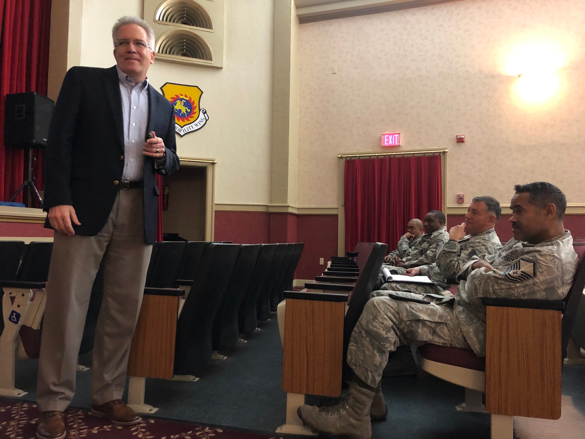 On Jan. 26, 2019 members from March Air Reserve Base, Calif. received a presentation hosted by the Profession of Arms Center of Excellence on Enhancing Human Capital, instructed by Lt. Col. (Ret.) Kevin Adelsen.