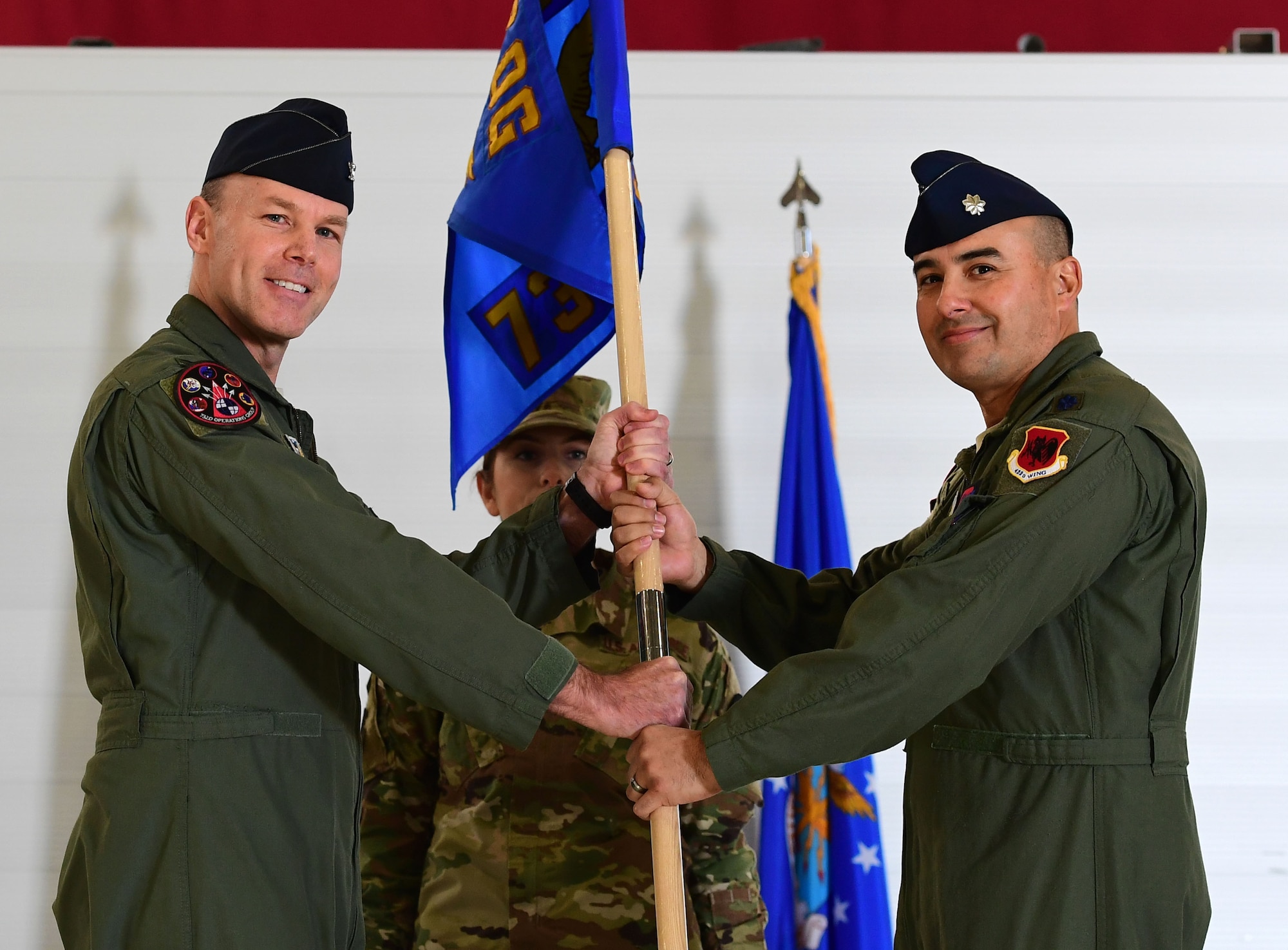 Lt. Col. Hector, 732nd Operations Support Squadron commander, assumes command of the 732nd OSS from Col. Christopher, 732nd Operations Group commander at Creech Air Force Base, Nevada, Jan. 23, 2019. The new unit, dubbed the “Archers,” will provide the support required for the MQ-9 Reaper attack squadrons within the 732nd OG to seamlessly execute their persistent attack and reconnaissance missions. (U.S. Air Force photo by Senior Airman Christian Clausen)