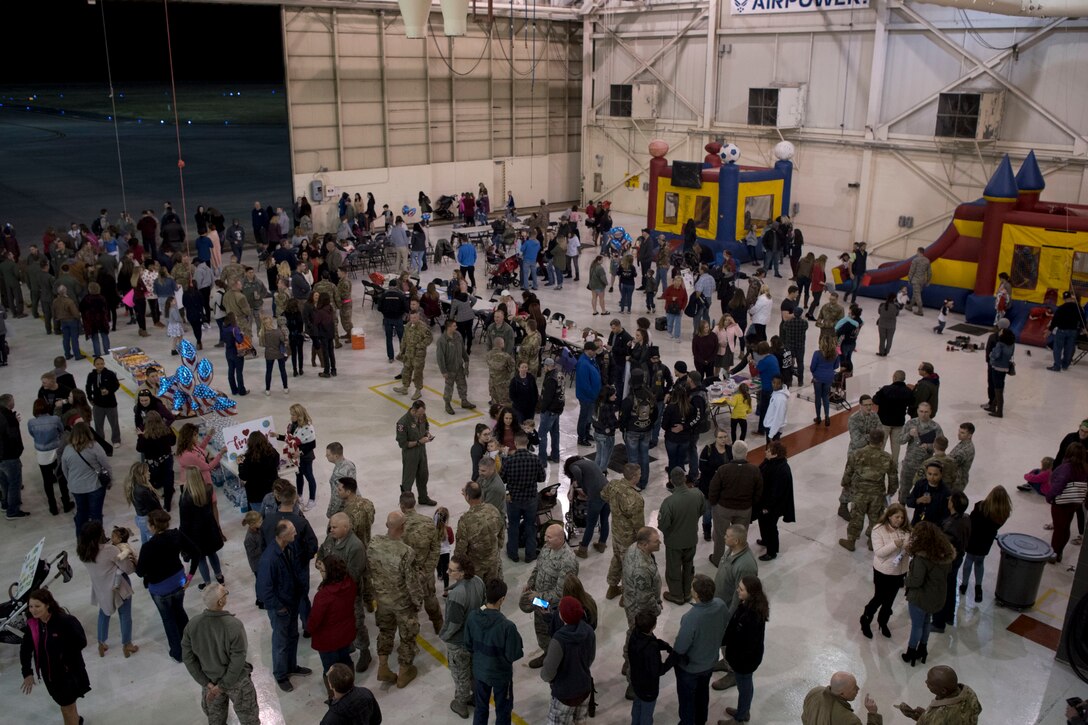 Airmen return to Moody Air Force Base, Ga., from a deployment in southwest Asia, Jan. 24, 2019. Reintegration events like these are especially important to Moody’s Airmen and their families as Moody is the most deployed base in Air Combat Command. (U.S. Air Force photo by Airman Taryn Butler)