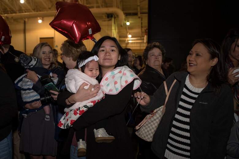 Airmen return to Moody Air Force Base, Ga., from a deployment in southwest Asia, Jan. 24, 2019. Reintegration events like these are especially important to Moody’s Airmen and their families as Moody is the most deployed base in Air Combat Command. (U.S. Air Force photo by Airman Taryn Butler)