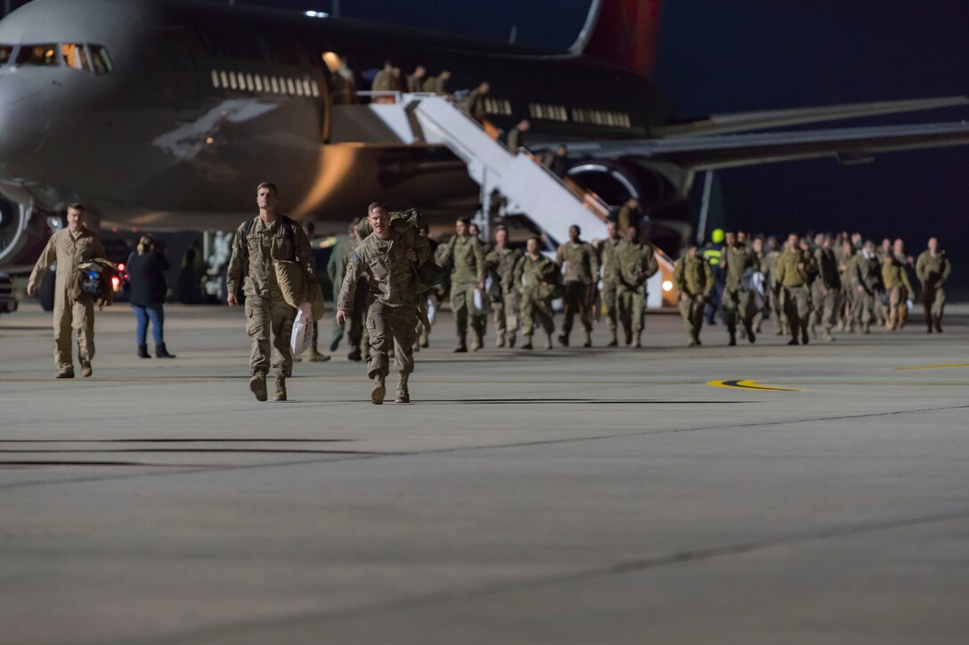 Airmen return to Moody Air Force Base, Ga., from a deployment in southwest Asia, Jan. 24, 2019. Reintegration events like these are especially important to Moody’s Airmen and their families as Moody is the most deployed base in Air Combat Command. (U.S. Air Force photo by Airman Taryn Butler)