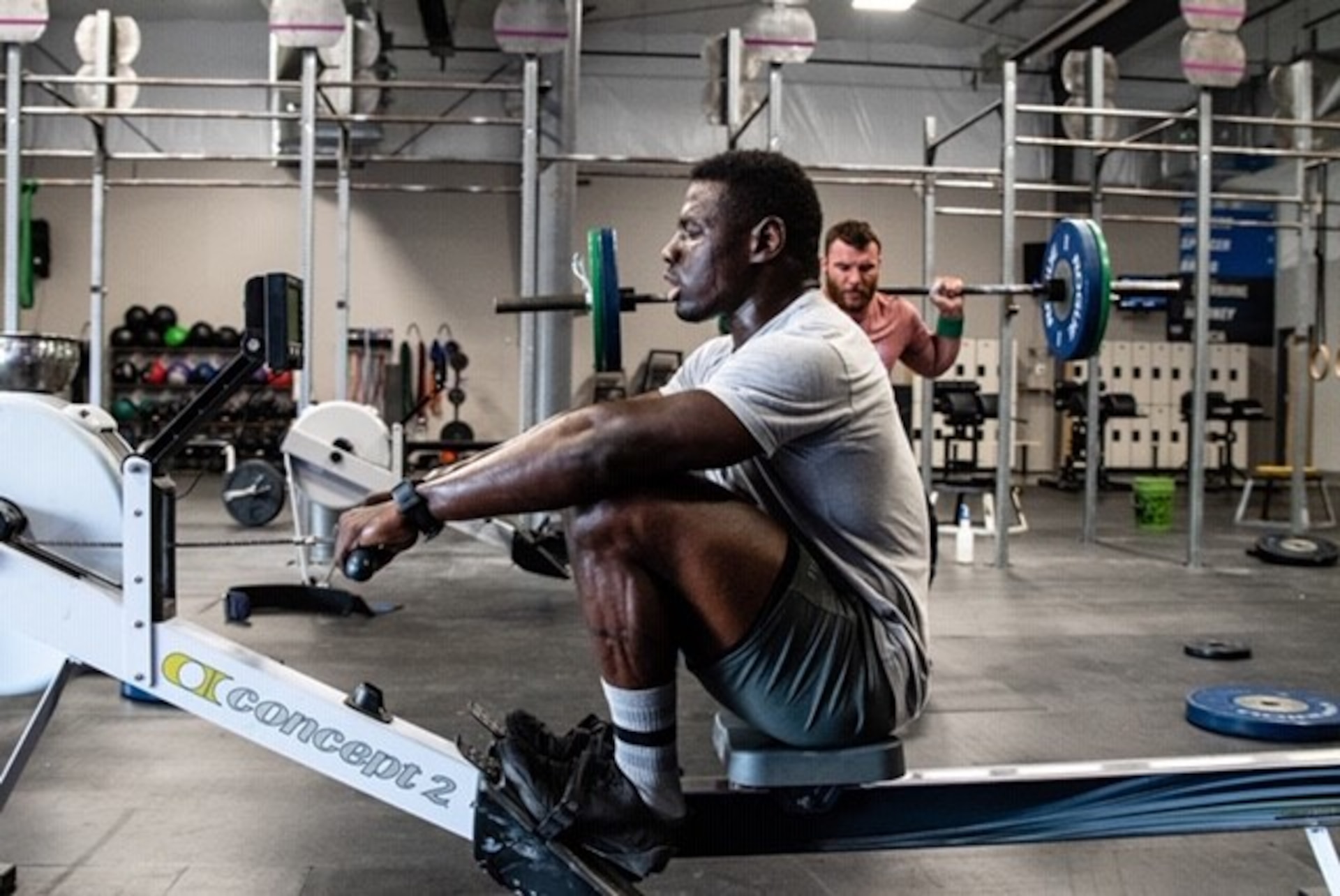 Soldier on a row machine