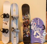 Snowboards are displayed during the Winter Trade Market at Misawa Air Base, Japan, Jan. 26, 2019. The market provided an opportunity for Team Misawa members to pick up winter sport equipment at a low cost. (U.S. Air Force photo by 1st Lt. Jeremy Garcia)