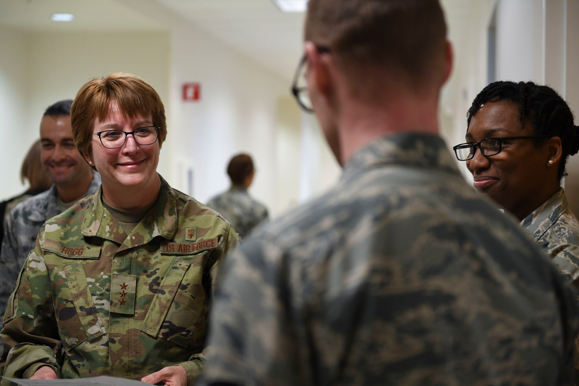 U.S. Air Force Lt. Gen. Dorothy A. Hogg, Surgeon General, and Chief Master Sgt. G. Steve Cum, Chief, Medical Enlisted Force and Enlisted Corps Chief, tour medical facilities at Joint Base Langley-Eustis, Va., Jan. 9, 2019. They spoke about readiness revitalization at various stops, which included Langley’s intensive care unit, flight medicine unit, logistics warehouse, and dental and family medicine clinics. (U.S. Air Force photo by Airman 1st Class Monica Roybal)