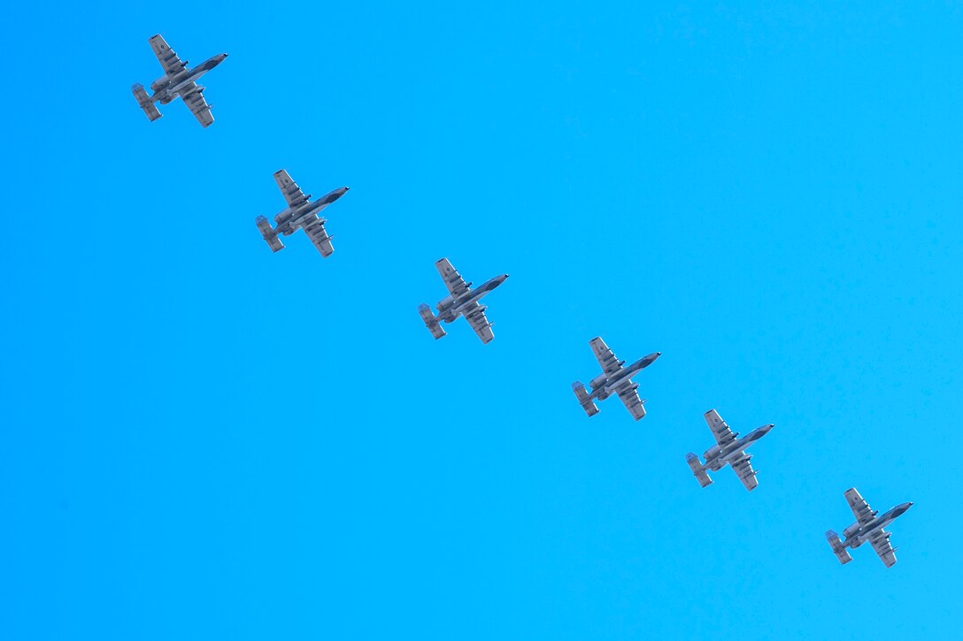 Airmen and aircraft from the 75th Fighter Squadron at Moody Air Force Base, Ga., return from supporting Operation Freedom’s Sentinel, Jan. 25, 2019. The A-10C Thunderbolt II, which has an increased loiter time and weapons capabilities, deployed to southwest Asia in support of ground forces. (U.S. Air Force photo By Airman First Class Eugene Oliver)