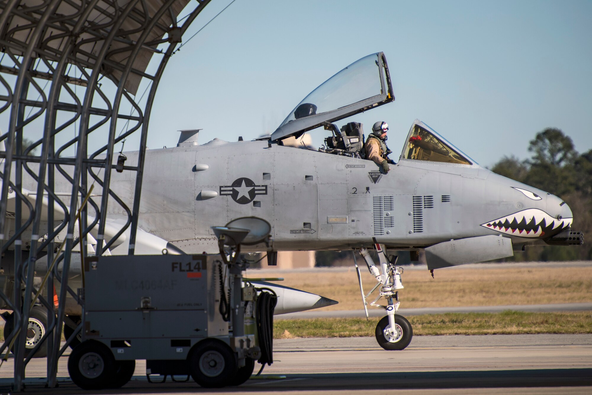 An A-10C Thunderbolt II from the 75th Fighter Squadron at Moody Air Force Base, Ga., returns from supporting Operation Freedom’s Sentinel, Jan. 25, 2019. The A-10C Thunderbolt II, which has an increased loiter time and weapons capabilities, deployed to southwest Asia in support of ground forces. (U.S. Air Force photo By Airman First Class Eugene Oliver)