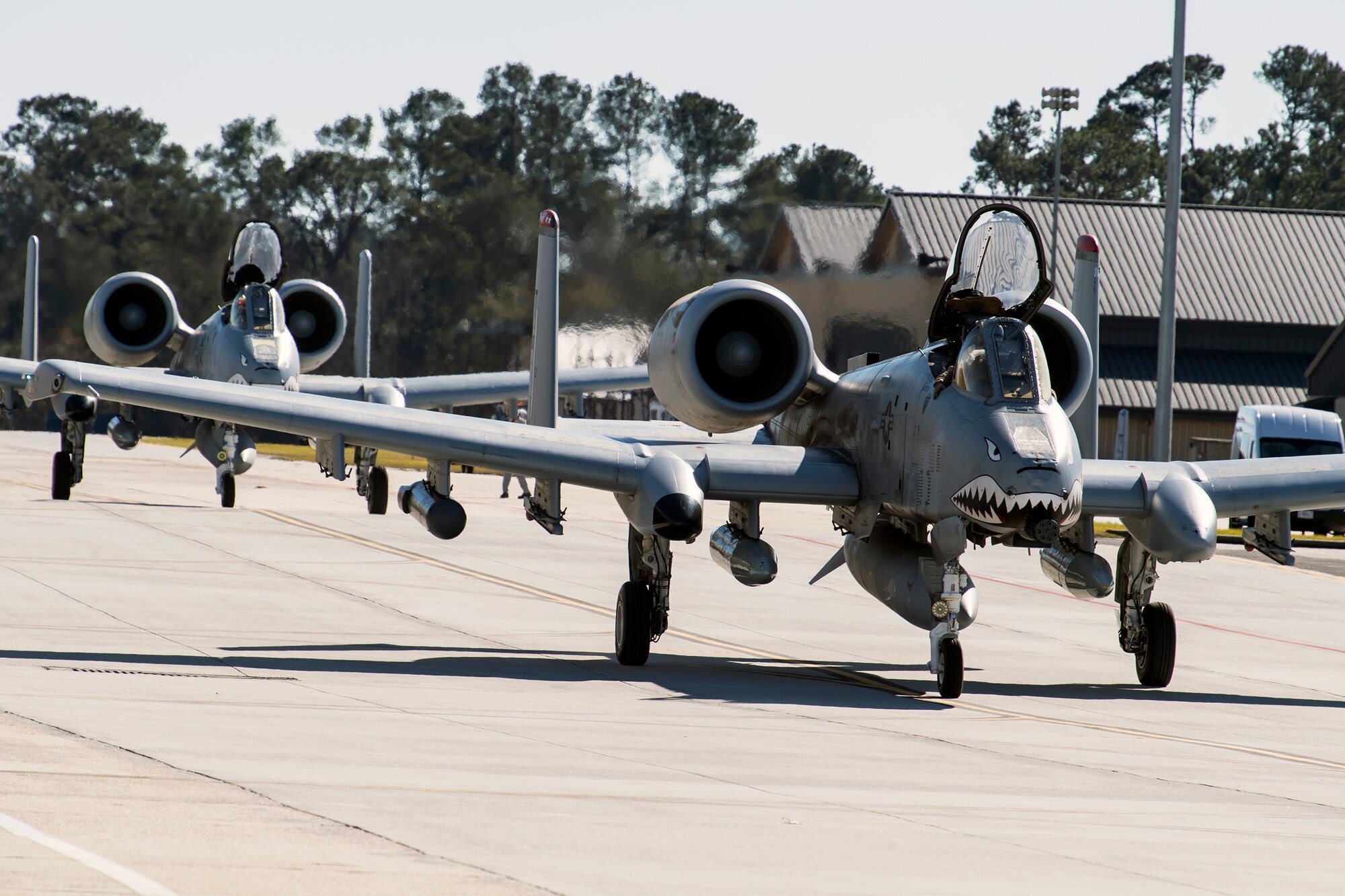 Airmen and aircraft from the 75th Fighter Squadron at Moody Air Force Base, Ga., return from supporting Operation Freedom’s Sentinel, Jan. 25, 2019. The A-10C Thunderbolt II, which has an increased loiter time and weapons capabilities, deployed to southwest Asia in support of ground forces. (U.S. Air Force photo By Airman First Class Eugene Oliver)