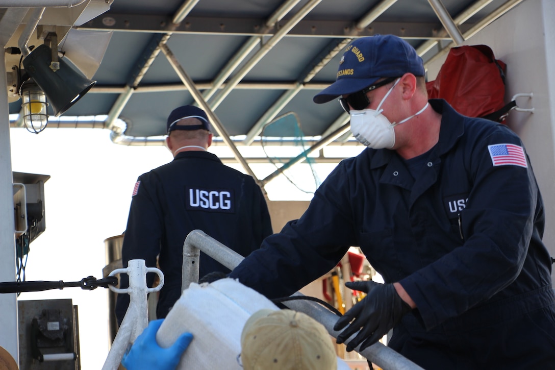 The crew of the Coast Guard Cutter Joseph Tezanos (WPC-1118) interdicted more than 2 thousand pounds of contraband approximately 95 nautical miles northeast of Saint Thomas.