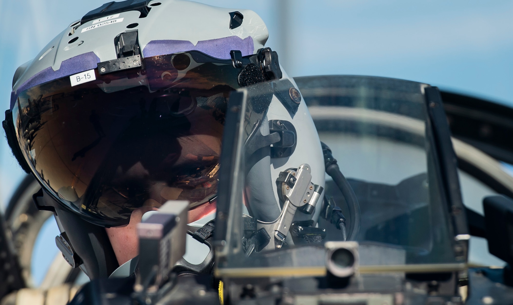 U.S. Air Force Capt. Matthew Spotka, 77th Fighter Squadron (FS) F-16 pilot, gears up prior to taking-off from the flightline at Nellis Air Force Base, Nev., Jan. 28, 2019.