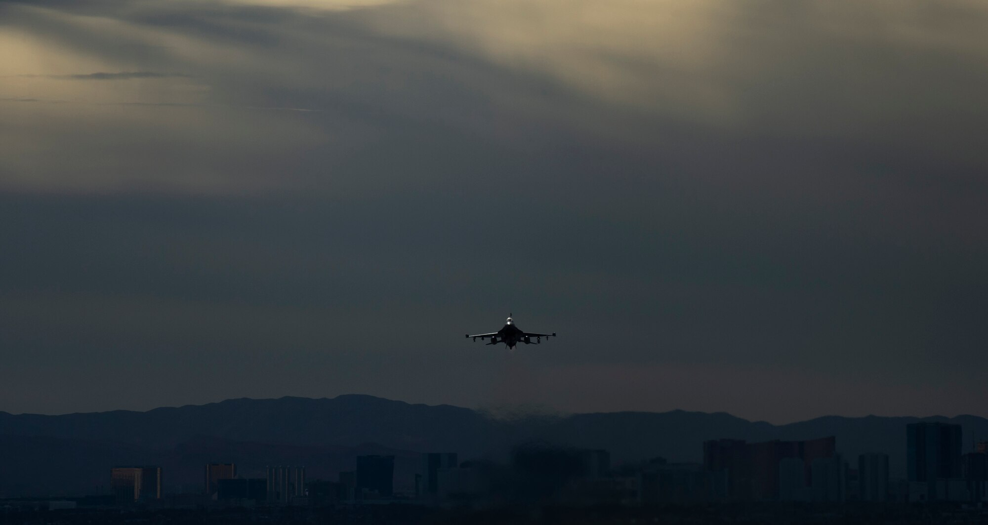A U.S. Air Force F-16CM Fighting Falcon assigned to the 79th Fighter Squadron (FS) takes-off from the flightline during Exercise Red Flag 19-1 at Nellis Air Force Base, Nev., Jan. 28, 2019.