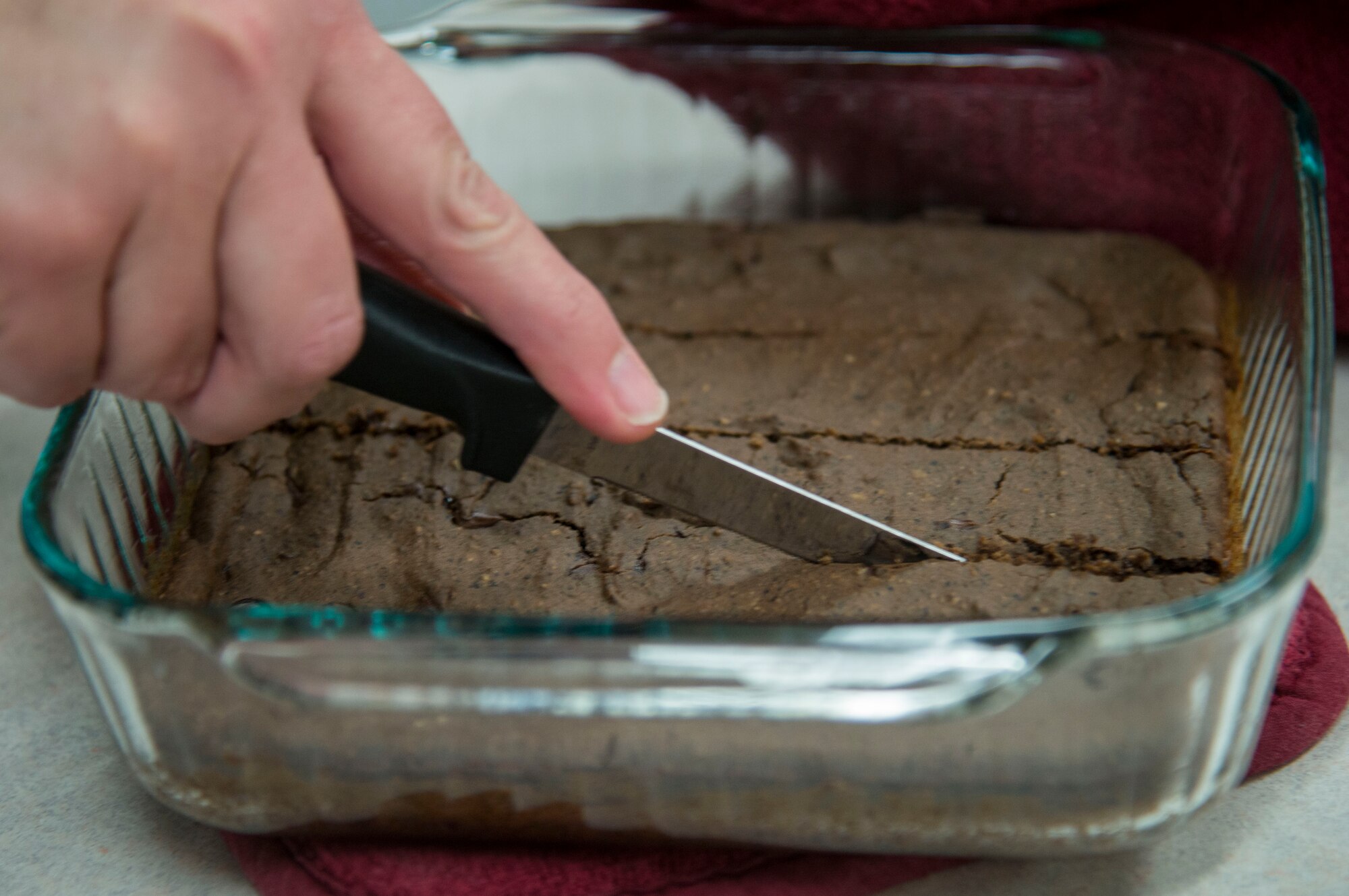 Black bean brownies are prepped to be served during the Foodie Friday class in the Airmen and Family Readiness Center at Scott Air Force Base, Ill. Jan. 18, 2019.  The class is organized by the 375th Medical Group and 375th Force Support Squadron to give participants an opportunity to learn new recipes and cooking techniques.