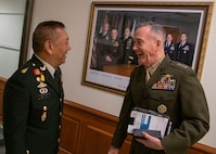 Chairman of the Joint Chiefs of Staff Marine Corps Gen. Joe Dunford hosts  Thai Chief of Defense Forces Gen. Ponpipaat Benyasri for an official visit in Washington, D.C., Jan. 29, 2019.