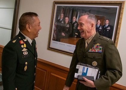 Chairman of the Joint Chiefs of Staff Marine Corps Gen. Joe Dunford hosts  Thai Chief of Defense Forces Gen. Ponpipaat Benyasri for an official visit in Washington, D.C., Jan. 29, 2019.