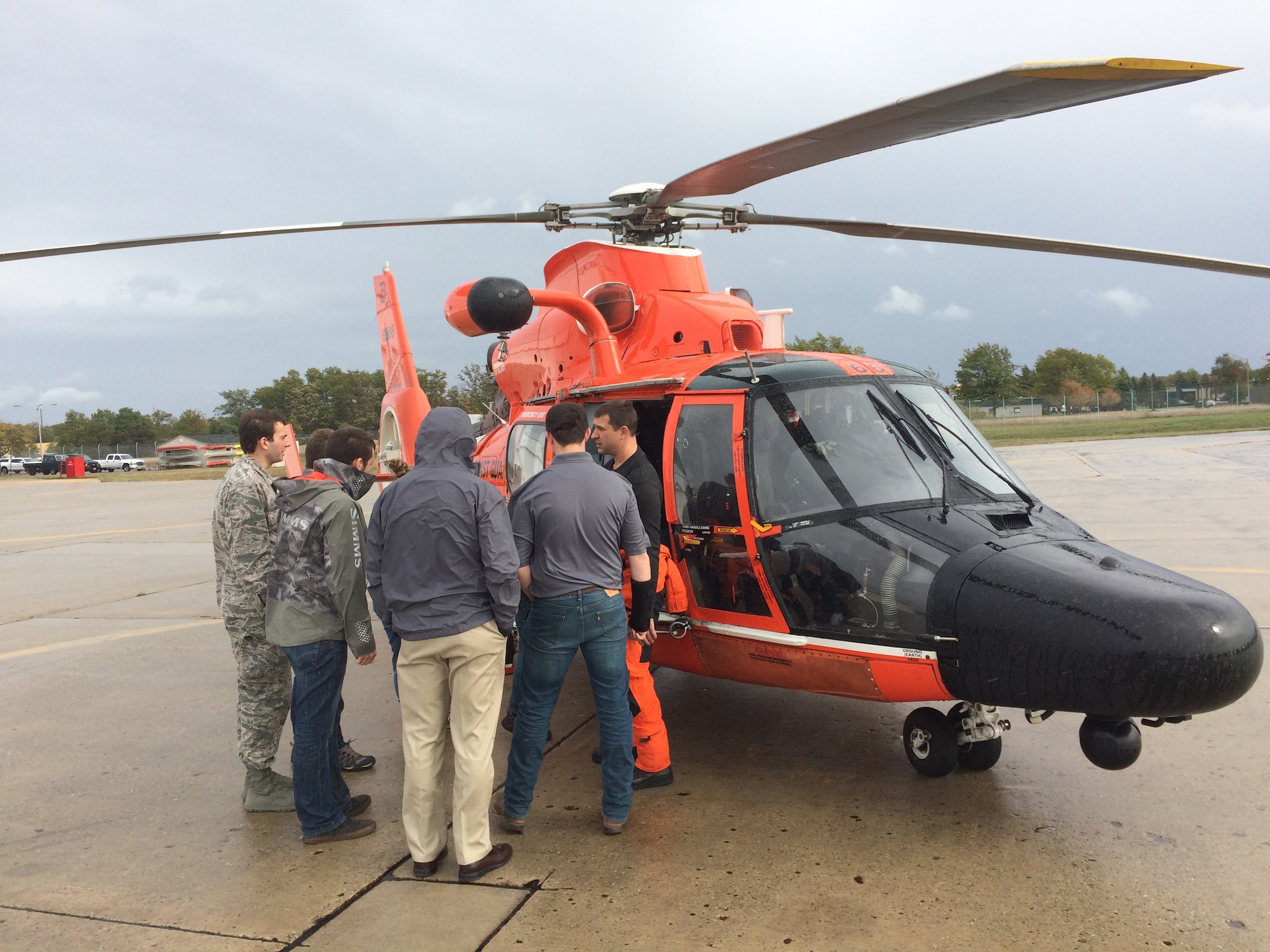 Students view maritime rescue helicopter