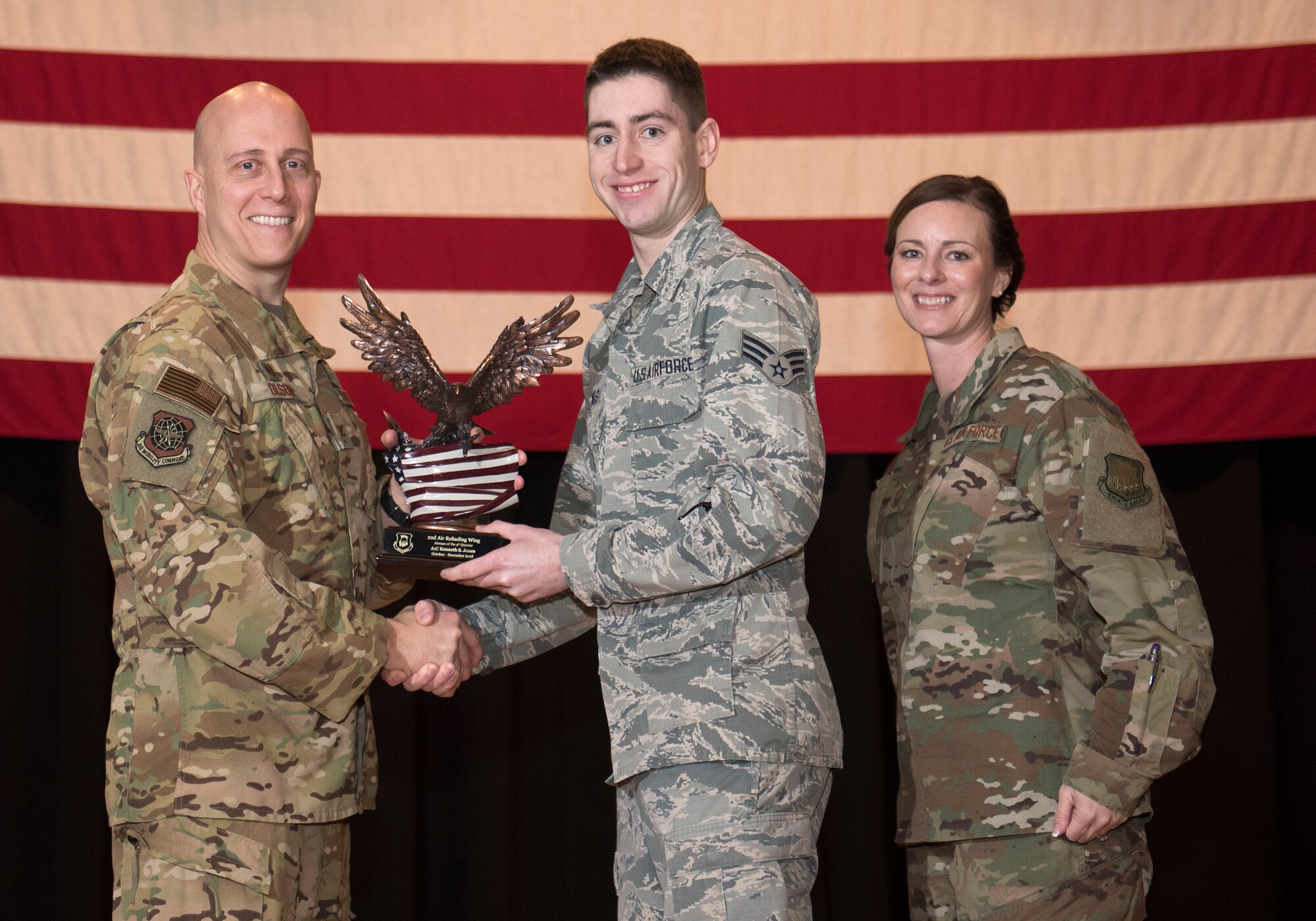 McConnell Air Force Base's 4th Quarter Award Winners at McConnell AFB, Kan., Jan. 30, 2019. Members not present are not pictured. (U.S. Air Force photo by Staff Sgt. David Bernal Del Agua)