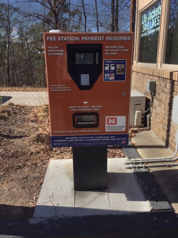 The Corps of Engineers, Savannah District, recently introduced a new, automated payment station at the entrance to Clarks Hill Park in McCormick County, South Carolina, at the J. Strom Thurmond Lake. The “plastic-only” station can issue a ticket good for the day at any of the boat ramps or day-use areas at the popular reservoir near Augusta, Georgia. The payment station eliminates the need to carry exact cash to place in an “honor vault” at the ramps and is open 24-7 for early boaters. (U.S. Army Corps of Engineers photo)