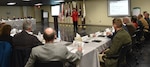 Lt. Gen. Nadja Y. West, U.S. Army Surgeon General and Commanding General U.S. Army Medical Command, gives opening remarks during the Army Medical Department Retired Senior Leader Forum held at the Training Support Center on Joint Base San Antonio-Fort Sam Houston January 29. The forum provided a discussion on the vision for the future of Army Medicine's organizational structure.