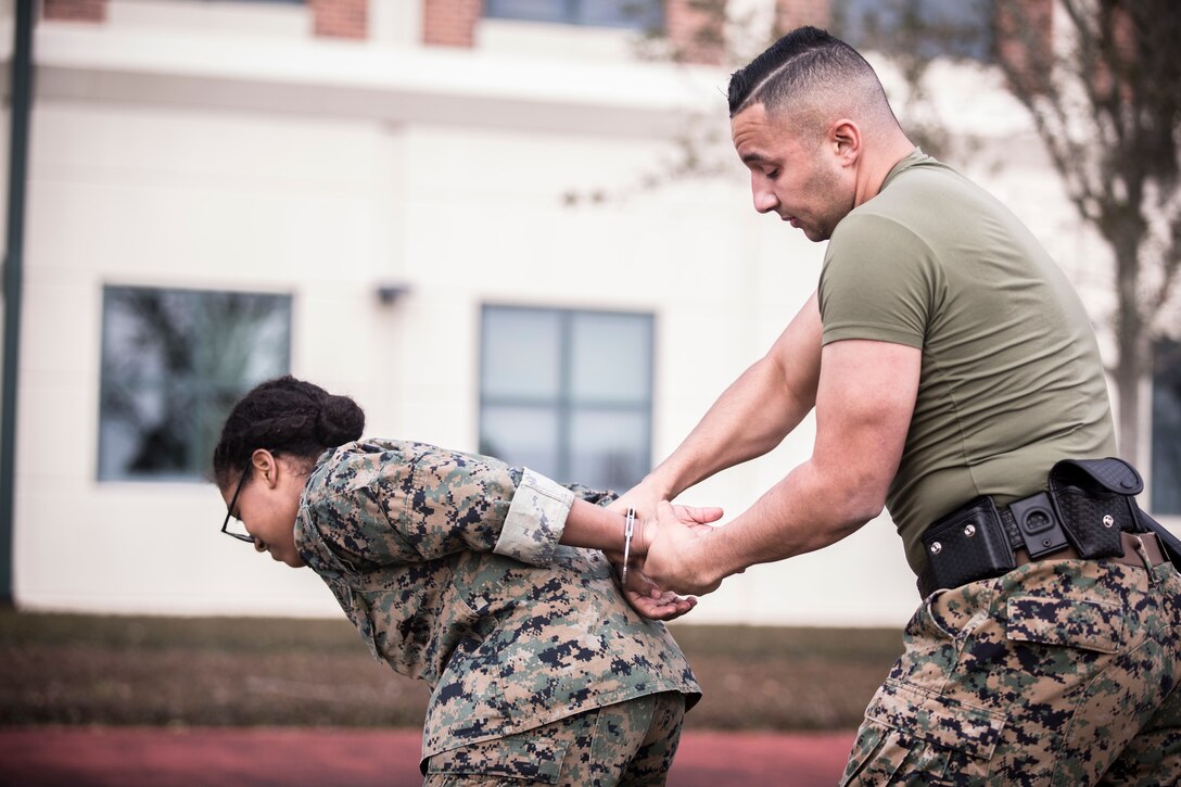 Sgt. Zachary W. Graves, a muster noncommissioned officer with Marine Corps Individual Reserve Support Activity, Marine Forces Reserve, conducts final exercise during Security Augmentation Force training at the Marine Corps Support Facility New Orleans, Jan. 25, 2019.
