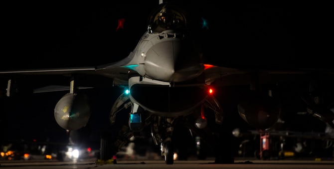 A U.S. Air Force F-16 pilot assigned to the 79th Fighter Squadron prepares for take-off during Exercise Red Flag 19-1 at Nellis Air Force Base, Nev., Jan. 30, 2019.