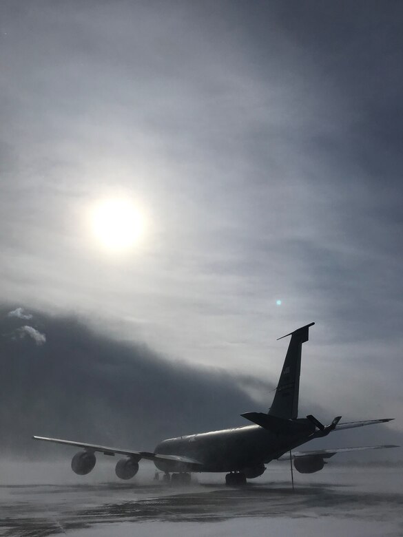 KC-135 awaits lake effect snow storm