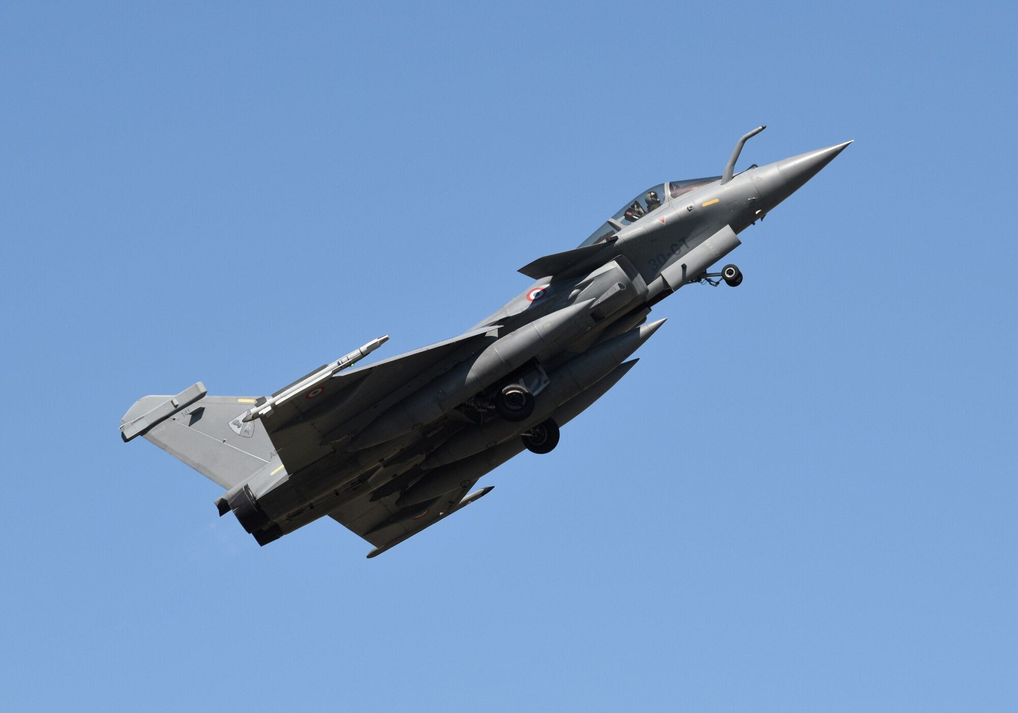 A French Air Force Rafale takes off to participate in exercise Point Blank at Royal Air Force Lakenheath, England, June 27, 2019. Training exercises with NATO allies reinforce and enhance deterrence and combined defense capabilities. (U.S. Air Force photo by Airman 1st Class Rhonda Smith)