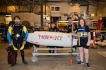 The Trident, one of the submarines designed and built by Virginia Tech engineering students, gets ready to launch for the first races of the day in Naval Surface Warfare Center, Carderock Division’s 3,200-foot indoor tow tank on June 25