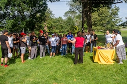 LovieAnn W.P. Terrado and Dr. Debra L. Kirksey, specialists at the Fort Knox Army Substance Abuse Program, bring awareness to Soldiers and their families about alcohol and drug abuse during the 1st Theater Sustainment Command Safety Stand Down Day at Fort Knox, Ky., June 27, 2019.