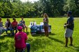 Laura E. Bottoms, dietitian, Ireland Army Clinic, brings awareness to Soldiers and their families about taking supplements and health tips during  the 1st Theater Sustainment Command Safety Stand Down Day at Fort Knox, Ky., June 27, 2019.