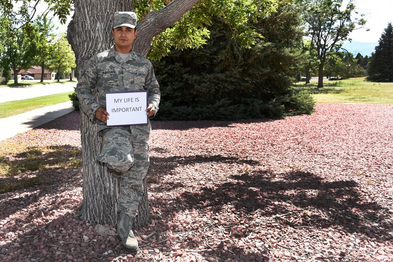 PETERSON AIR FORCE BASE, Colo. – Staff Sgt. Gopal Pudasaini, 21st Medical Operations Squadron family health clinic patient advocate, tells the story of his experience with suicide and how it affected his life, June 28, 2019 at Peterson Air Force Base, Colorado. Pudasaini wants others to know that life is an opportunity, don’t waste it. (U.S. Air Force photo by Staff Sgt. Alexandra M. Longfellow)