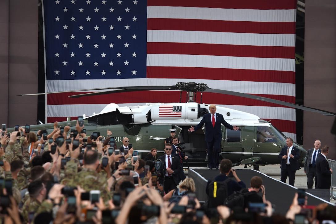 President is greeted by troops