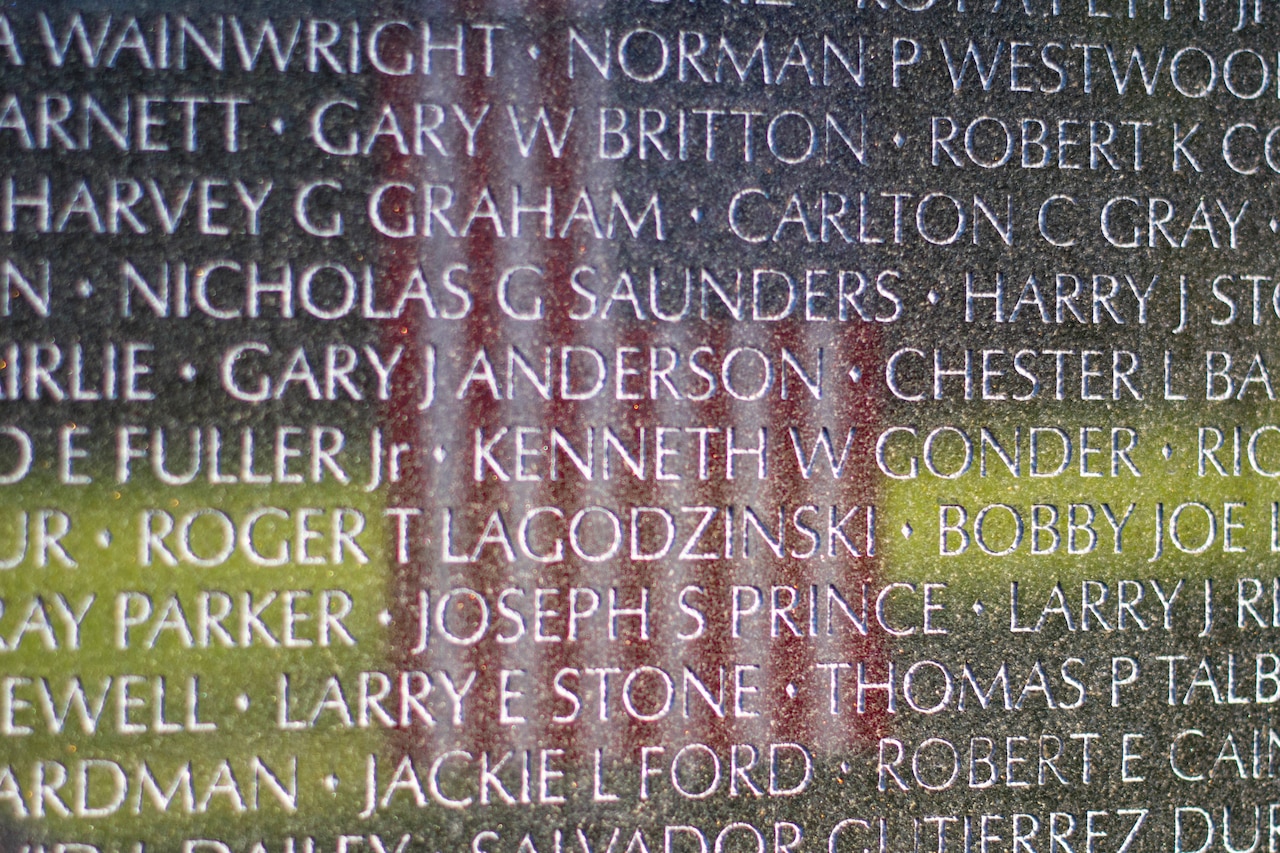 Reflection of flag, Vietnam Veterans Memorial.