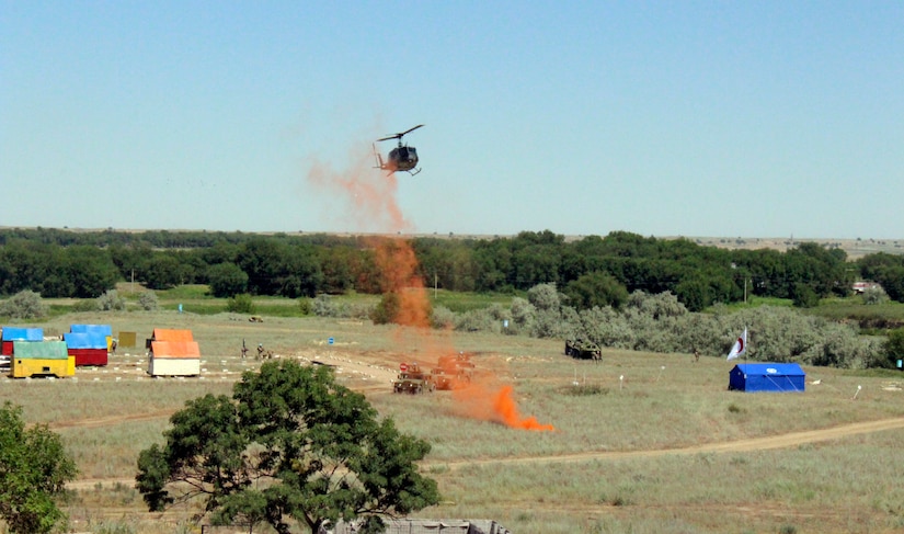 A Kazakhstani Ground Forces’ UH-1 Iroquois helicopter prepares to land at Chilikemer Training Area, near Almaty, Kazakhstan, June 27, 2019, to medically evacuate a simulated casualty during training at Exercise Steppe Eagle 19. Kazakhstan, the United States, the United Kingdom, Tajikistan, and Kyrgyzstan sent participants to the 10-day exercise, and India, Turkey and Uzbekistan sent observers. The annual Steppe Eagle exercise promotes regional stability and interoperability in the Central and South Asia region.