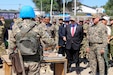 Ambassador William H. Moser (center in suit), the United States Ambassador to Kazakhstan, stands with senior Kazakhstani Ground Forces’ officials during a visit to a forward operating base at Chilikemer Training Area near Almaty, Kazakhstan June 27, 2019, as part of Exercise Steppe Eagle 19. The Ambassador joined the U.K. Ambassador to Kazakhstan, the Deputy Commanding General for U.S. Army Central, and the state of Arizona’s Adjutant General to visit multinational troops participating in Steppe Eagle 19. The exercise is an annual U.S. Army Central-led exercise that promotes stability and interoperability in the Central and South Asia region.